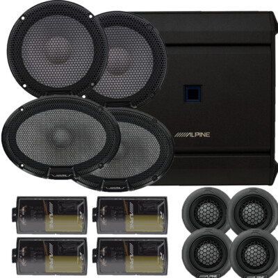 Alpine R Series Speaker Package - One Pair of R2-S65C 6.5'', R2-S69C 6x9'' + Amp