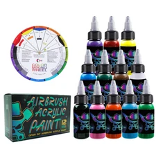 OPHIR 12 Colors Airbrush Paint Set with Color Wheel f Hobby DIY Model Painting