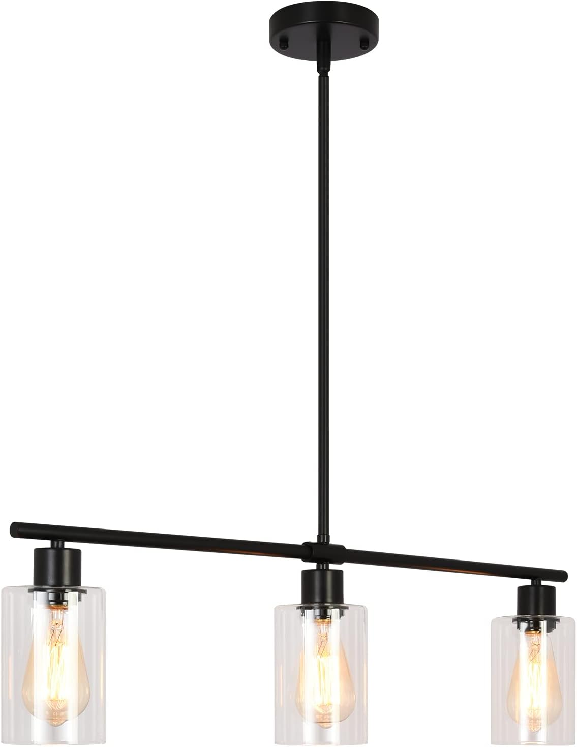 Black Kitchen Island Lighting 3-Light Modern Pendant Light Fixture with Glass Sh