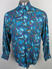 Vintage POLICY Paisley Multicolor Dress Shirt Long Sleeve Button Front M Rayon