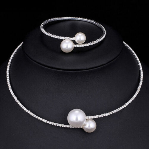 Mode einfach simulierte Perle Brautschmucksets Verstellbare Halskette - Picture 1 of 15