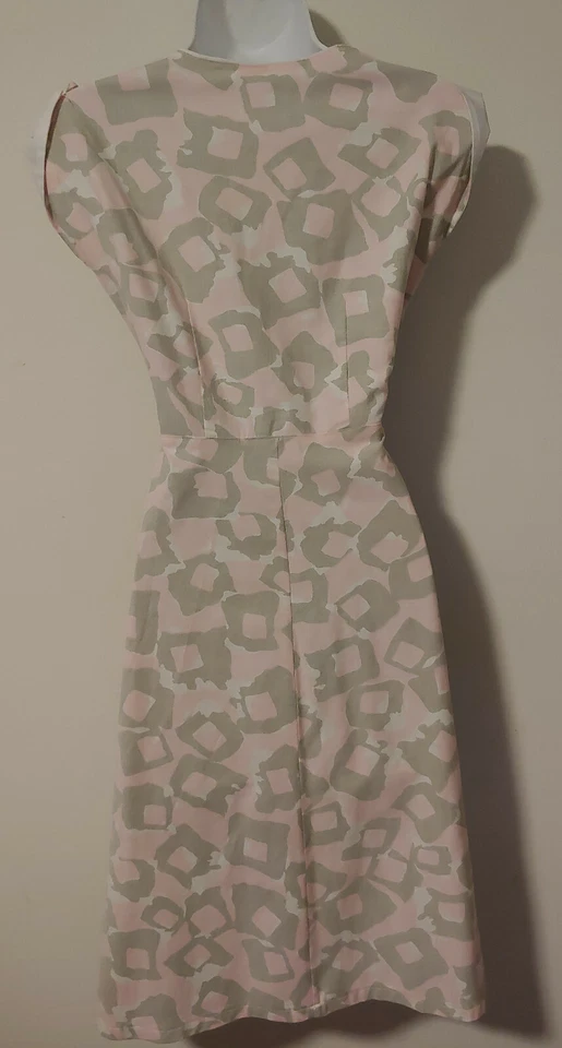 Vestido Vintage Años 50 60 4 S Rosa Gris Sin Mangas Algodón Línea A Escote en V Foto 3 de 4