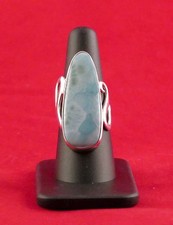 Women's Larimar Ring Fancy Shape Cabochon 1.5 Inches in Length Set in .925 S/S