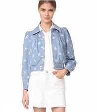 Marc Jacobs Stud Broderie Anglaise Daisy Embroidered Denim Jacket Size XS NWT