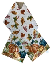 Autumn Thanksgiving Tapestry Table Runner 13" x 72" pumpkins & leaves