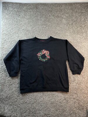 Cuffys Cape Cod Sweatshirt Womens XL Black Christmas Wreath Natural Series FLAW