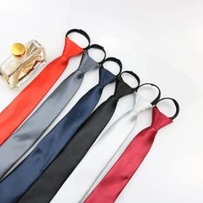 Solid Colors Men Boy 19" Fashion Skinny Slim Pre-tied Necktie With Zipper