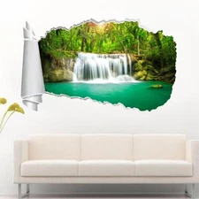 Waterfall Forest Lake 3D Torn Hole Ripped Wall Sticker Decal Art Mural WT74