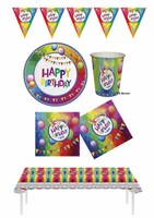 Happy Birthday Tischdecke Teller Becher Servietten Girlande Geburtstag-Feier Kk