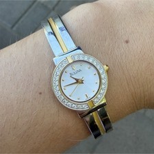Bulova Crystal Womens Two-Tone Stainless Bracelet Watch Crystal Bezel Quartz