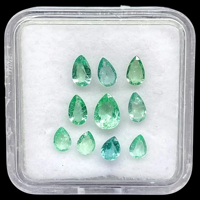 10 Pcs Natural Colombian Emerald 4-6mm Pear Cut Loose Untreated Gemstones Lot - Image 1 of 4