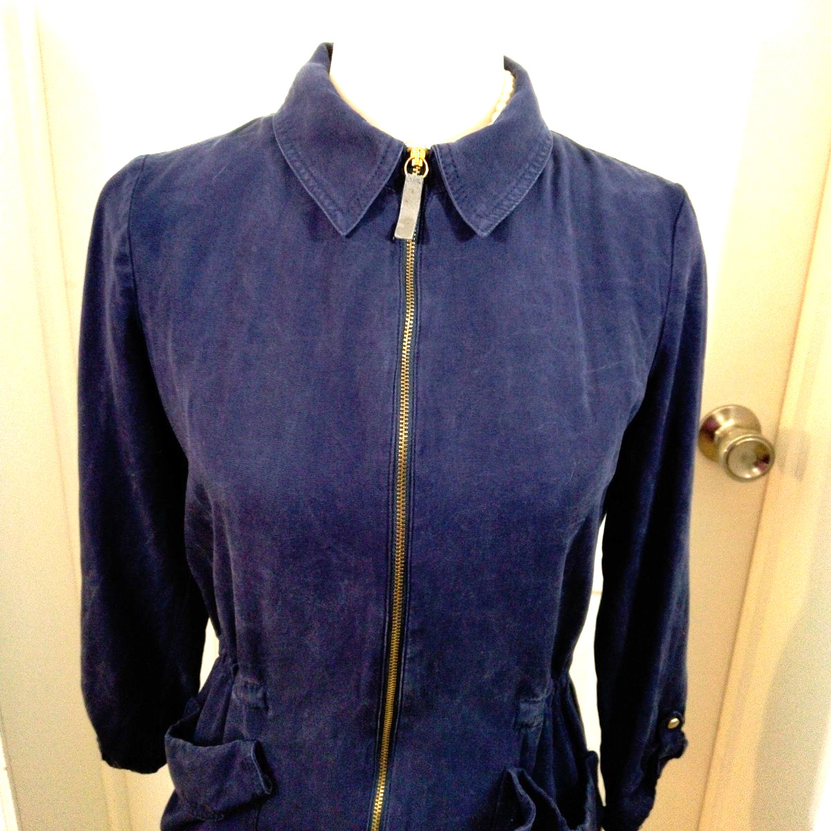 Zara Basic Womans Small Navy Blue Jacket Pockets … - image 2