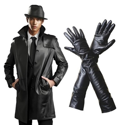 Männer Schwarz Soft Lange Lederhandschuhe,Herren Long Gloves,Maßanfertigung