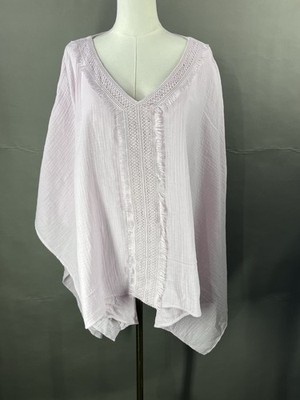 Woven Top For Women Lilac Sky Color  OX V-neck Pattern, Bat Sleeve Lined