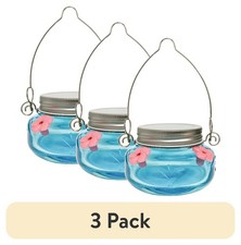  3 pack Glass Mason Jar Hummingbird Feeder 6 oz, Teal
