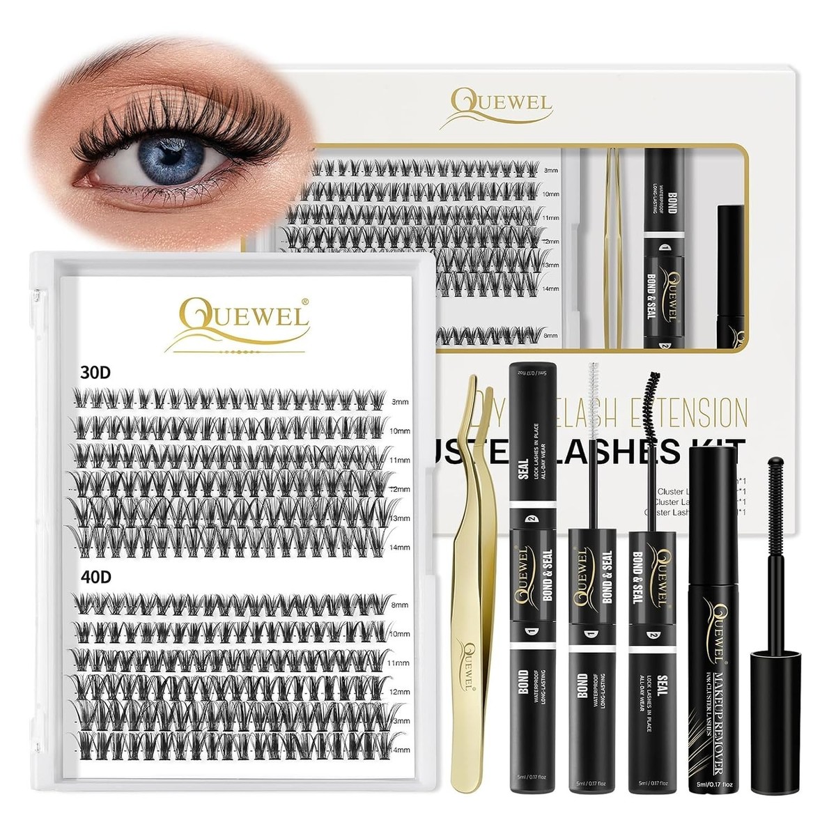 Complete Eyelash Extensions Kit - 240 Lash Clusters, Applicator & Glue Remover View 3