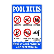 Pool Rules Sign Warning Metal Sign for Swimming Pool Water Park Beach 8x12 Inch