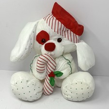 Vintage Fisher Price Puffalump Christmas Puppy Dog Candy Cane Nylon Plush 1990