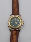 Vintage Timex Indiglo Women's Date Watch Green Dial Brown Band Two Tone Working