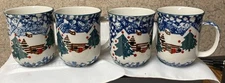 SET OF 4 coffee cups - TIENSHAN CABIN IN THE SNOW FOLK CRAFT