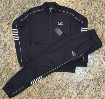 EMPORIO ARMANI $270 EA7 Mens Tracksuit Jacket & Jogger Pants AUTHENTIC NEW Black