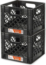 Juggernaut Storage 2-Pack Stackable Heavy Duty Milk Crates, Handles, 16 Qt Org