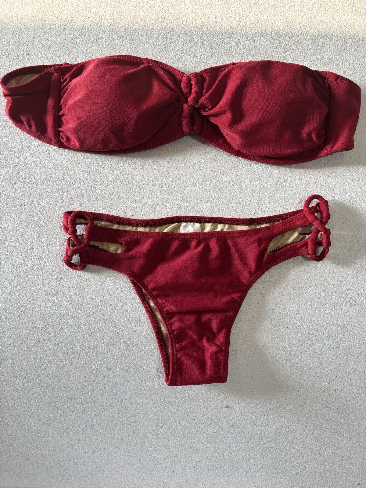 Sol da Barra Red Bandeau Bikini Set with Ring Detail – Size P (Small)