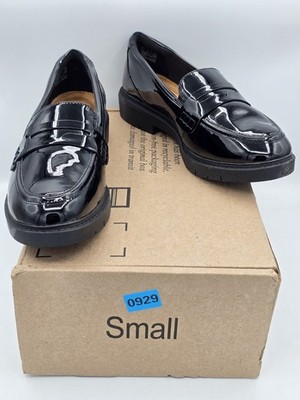 Clarks Westlynn Ayla Black Patent Penny Loafers Comfort Lug Sole 9.5 W Wide