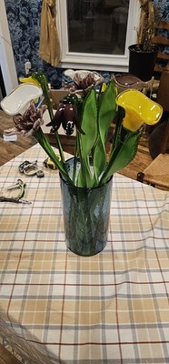 Hand blown glass flower arrangement long stem 13 pieces total WOW