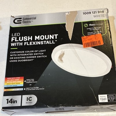 Commercial Electric 14 in LED Flush Mount, FlexInstall, Dimmable, 5-Color, White
