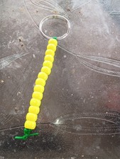Handmade Beaded Keychain Yellow Beads Green Accent Unique Accessory