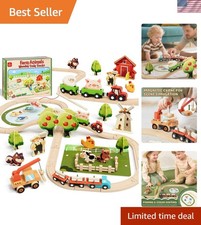 Engaging 72-Piece Wooden Train Set for Toddlers, Includes Farm Animals  Tracks