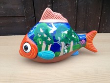 Vintage Clay Fish Figurine Terracotta Mexico Folk Art Hand Painted