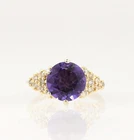 14K Solid Yellow Gold 4.2g Large 9.5mm Amethyst Diamond Cocktail Ring Size-5.5