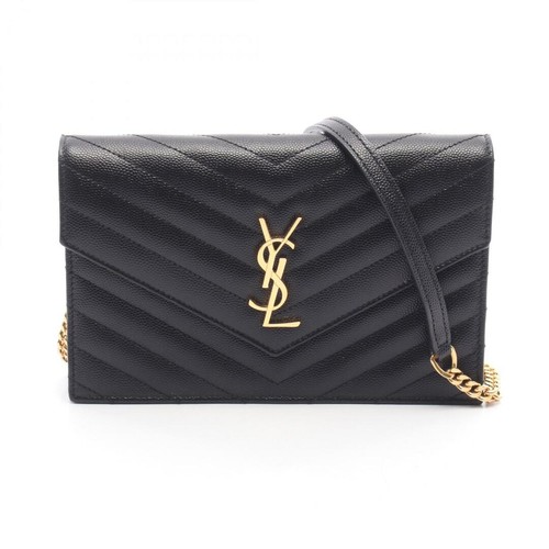 Yves Saint Laurent Cassandra Shoulder Bag Leather Black Women's Pre-owned From J