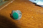 Vintage Native American Silver Silver & Malachite Feather  4.1 Grams Size 7 1/4