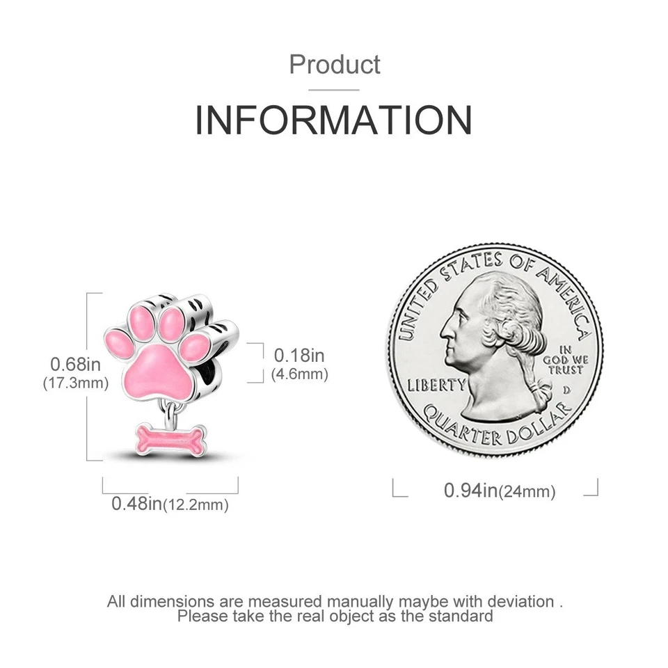 Collar Pulsera Pandor Estampado Pata Rosa Hueso Cuelga Dije Ajuste Foto 4 de 4