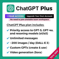    ChatGPT PLUS   1-Year  Upgrade Your Own Account  No need to join team works