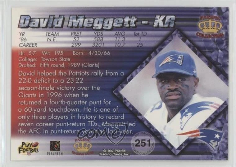 1997 Pacific Crown Collection Copper Dave Meggett #251 - Image 2 of 2
