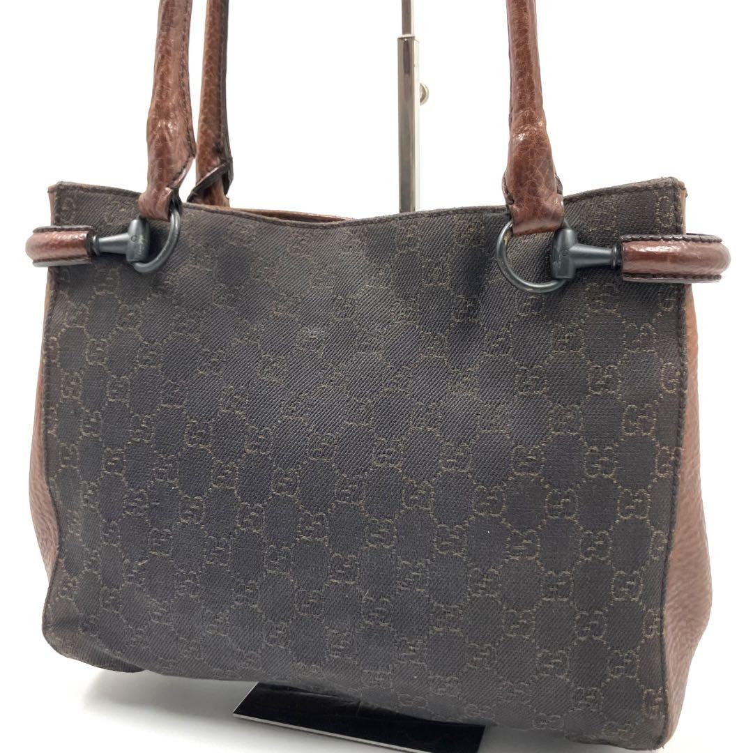 Gucci GG Canvas Leather Large Tote Bag 11x13x3.5in Pre-Owned with Dust Bag