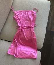 Women s Pink Satin Full Slip Spaghetti Straps Solid, Size S Regular