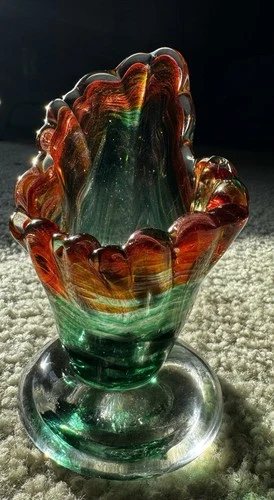 Blown Glass (murano?) 1960’s 1970’s Unmarked Small Vase Sculpture 7”