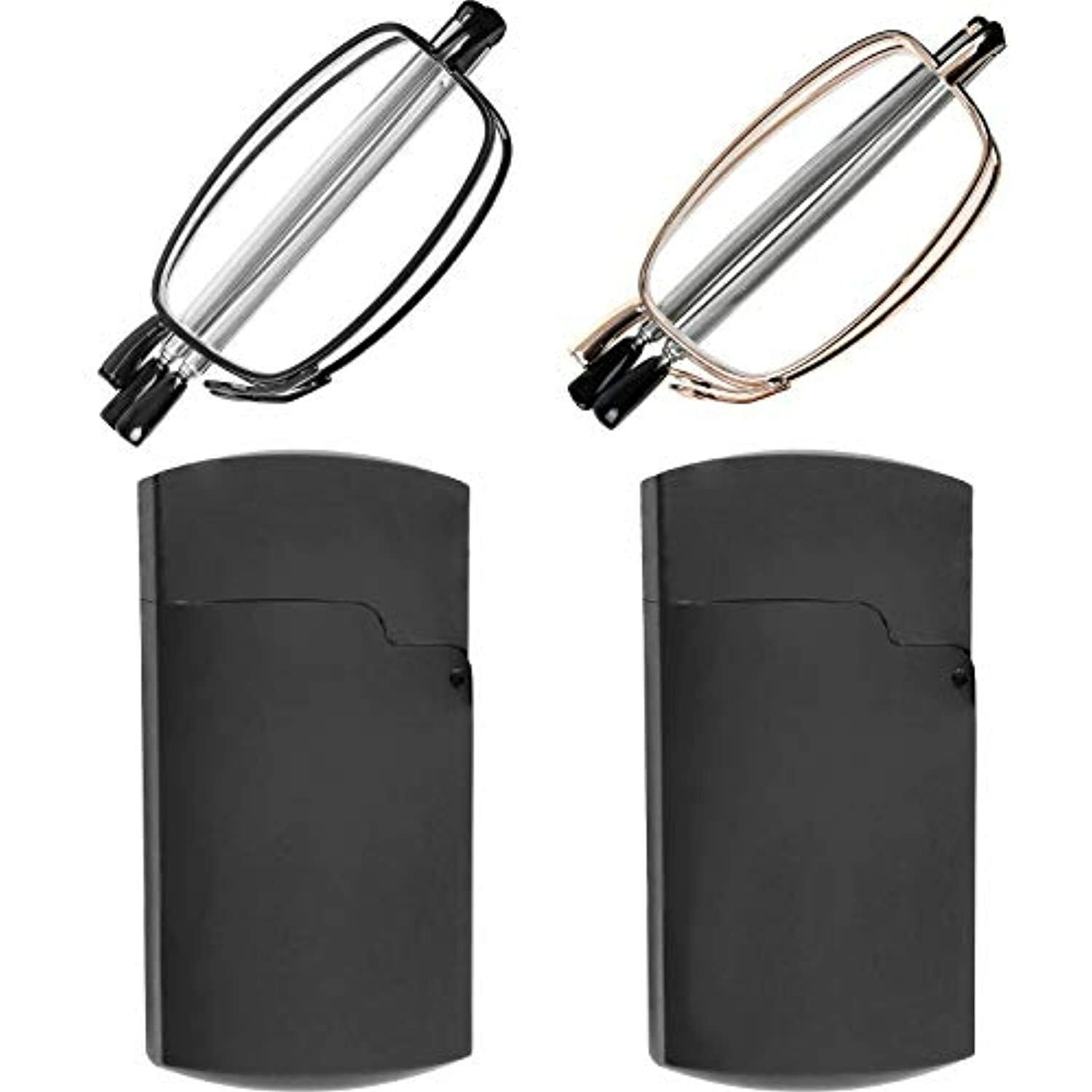 Reading Glasses 2 Pair Readers Compact Folding Unisex Glasses for Reading Case-image