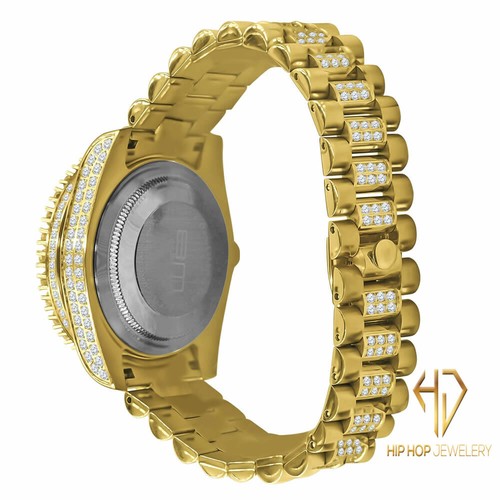 18K Yellow Gold Tone Stainless Steel Simulated Diamonds Presidential Watch 41mm - Picture 9 of 9