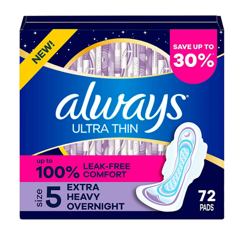Always Ultra Thin Extra Heavy Overnight Pads with Wings Size 5 72 ct - 第 1/5 張圖片