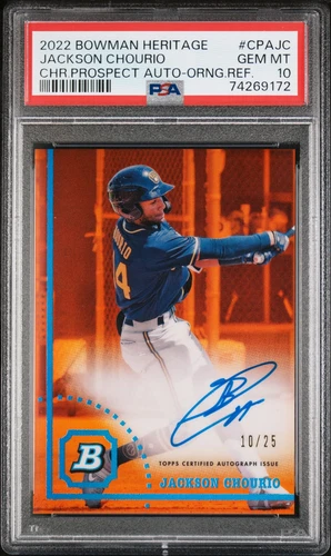 PSA 10 JACKSON CHOURIO AUTO 2022 Bowman Heritage Chrome ORANGE REFRACTOR#/25 GEM
