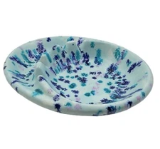MCM Ceramic Ashtray Blue Drip Glaze Tobacco Dated 1980 Signed by Artist