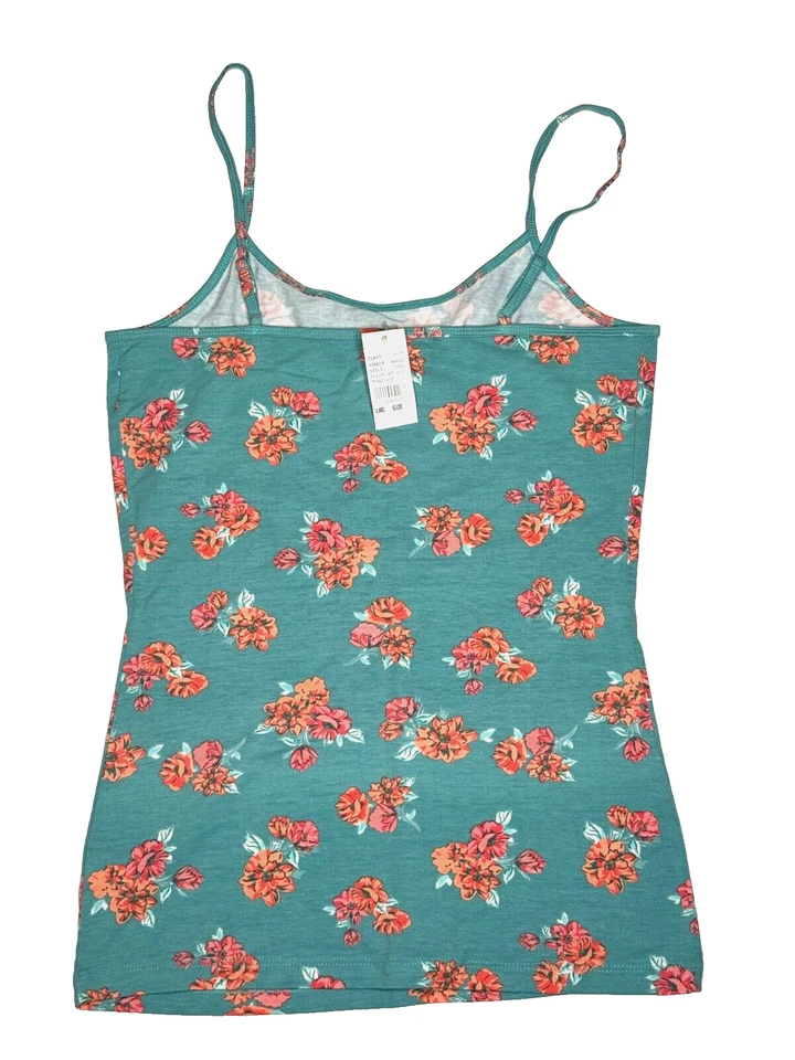 Camiseta sin mangas Pacsun Nollie Cami L Turquesa Coral Floral Correas de espagueti ajustables Foto 3 de 4
