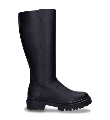 Botas de mujer altas por la rodilla en cuero vegano negro planas con cremallera