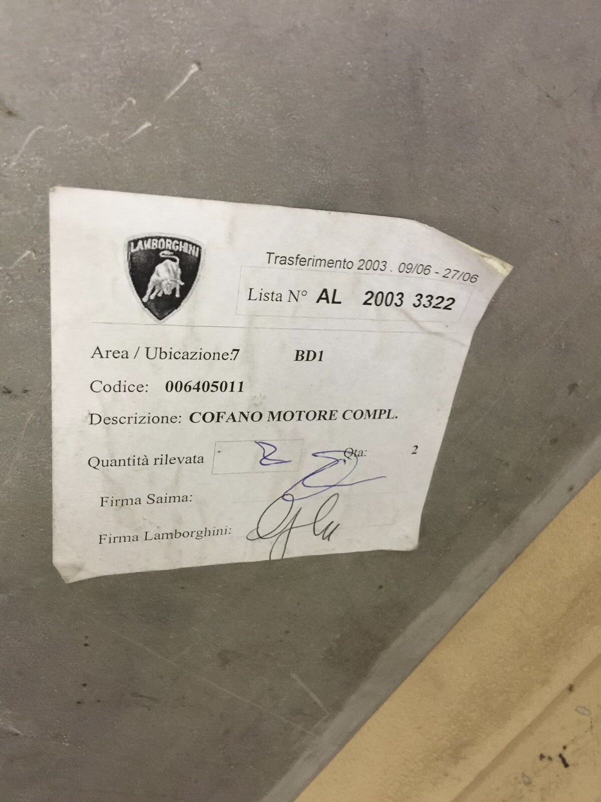 lamborghini 350gt Bonnet Hood New OEM Rare
